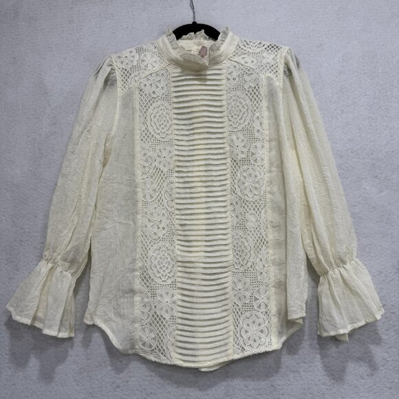 Sundance Once Upon A Time Blouse Womens Small Lace Victorian Puff Sleeve USA Top - Picture 1 of 10